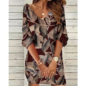Women's Sweatshirt Dress Shift Dress Mini Dress Maroon Yellow Dusty Blue 3/4 Length Sleeve Graphic Print Winter Fall Spring V Neck Fashion Vacation Weekend 2022 S M L XL 2XL 3XL miniinthebox