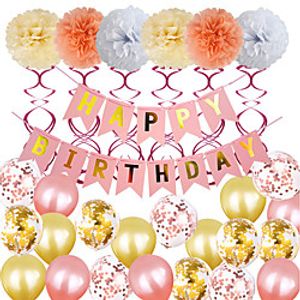 Birthday Party Set Paper Flower Ball Letter Flag Birthday Party Decorated Rose Gold Balloon Set miniinthebox