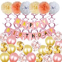 Birthday Party Set Paper Flower Ball Letter Flag Birthday Party Decorated Rose Gold Balloon Set miniinthebox - thumbnail