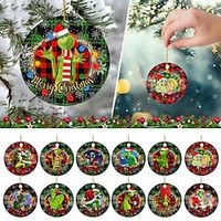 Christmas Tree Grinch Ornament Hanging Decorations Cute Christmas Ornament 2023 New 2D Acrylic Crafts Hanging Ornament New Year Festive Party Supplies Room Hanging Decor for Grinch Lover Winter Gifts Lightinthebox - thumbnail