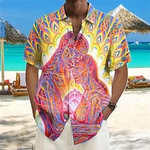 Men's Linen Shirt Shirt Abstract Graphic Prints Portrait Turndown Yellow Red Blue Green Outdoor Street Short Sleeves Print Clothing Apparel Linen Fashion Designer Casual Soft Lightinthebox