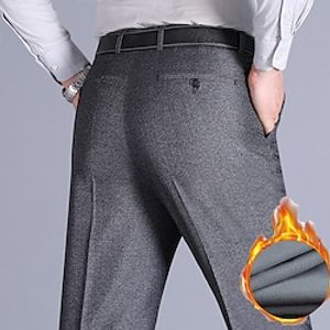 Men's Dress Pants Fleece Pants Trousers Pocket Solid Color Comfort Warm Business Casual Daily Retro Vintage Formal Black Blue Stretchy Lightinthebox
