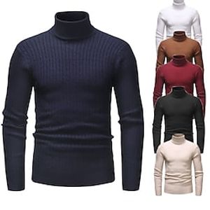 Men's Sweater Pullover Sweater Jumper Ribbed Knit Cropped Knitted Solid Color Turtleneck Keep Warm Modern Contemporary Work Daily Wear Clothing Apparel Fall  Winter Camel Black M L XL miniinthebox