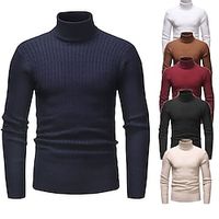 Men's Sweater Pullover Sweater Jumper Ribbed Knit Cropped Knitted Solid Color Turtleneck Keep Warm Modern Contemporary Work Daily Wear Clothing Apparel Fall  Winter Camel Black M L XL miniinthebox - thumbnail