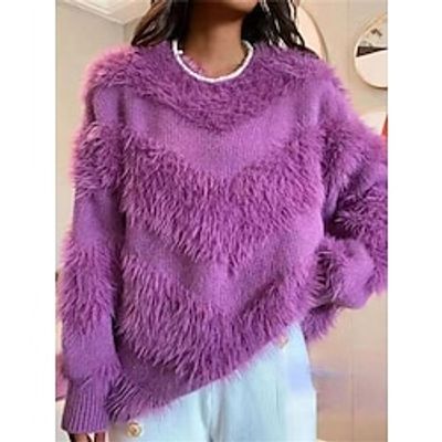 Women's Pullover Sweater Jumper Crew Neck Ribbed Knit Polyester Knitted Fall Winter Regular Outdoor Daily Date Fashion Streetwear Casual Long Sleeve Solid Color White Pink Purple One-Size Lightinthebox Women's Pullover Sweater Jumper Crew Neck Ribbed Knit Polyester Knitted Fall Winter Regular Outdoor Daily Date Fashion Streetwear Casual Long Sleeve Solid Color White Pink Purple One-Size Lightinthebox