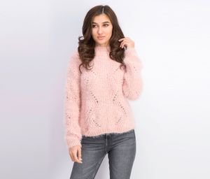 Womens Juniors Pointelle Chenille Sweater  Pink Rhine