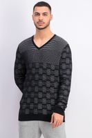 Mens Classic-Fit Metallic Check V-Neck Sweater Deep Black Mens Classic-Fit Metallic Check V-Neck Sweater Deep Black