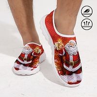 Men's Sneakers Loafers  Slip-Ons Print Shoes Xmas Shoes Plus Size Flyknit Shoes Fitness  Cross Training Shoes Walking Sporty Casual Outdoor Christmas Xmas Mesh Breathable Comfortable Loafer Red Lightinthebox