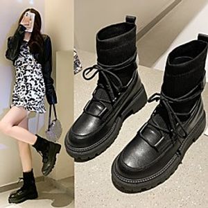 Women's Boots Round Toe PU Solid Colored Black miniinthebox