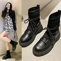 Women's Boots Round Toe PU Solid Colored Black miniinthebox - thumbnail