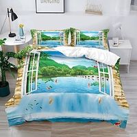 Landscape Series 3-Piece Duvet Cover Set Hotel Bedding Sets Comforter Cover with Soft Lightweight Microfiber, Include 1 Duvet Cover, 2 Pillowcases for Double/Queen/King(1 Pillowcase for Twin/Single) miniinthebox - thumbnail