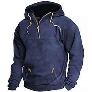 Men's Hoodie Quarter Zip Hoodie Black Army Green Navy Blue Hooded Color Block Pocket Sports  Outdoor Daily Holiday Vintage Streetwear Casual Spring   Fall Clothing Apparel Hoodies Sweatshirts  Long miniinthebox
