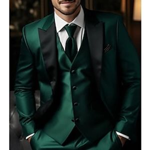 Green Men's Wedding Party Tuxedos 3 Piece Peak Solid Colored Christmas Wear Tailored Fit Single Breasted One-button 2023 Lightinthebox