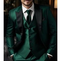 Green Men's Wedding Party Tuxedos 3 Piece Peak Solid Colored Christmas Wear Tailored Fit Single Breasted One-button 2023 Lightinthebox - thumbnail