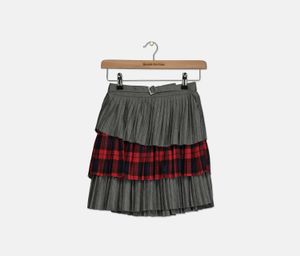 Kids Girls Pleated Layer Skirt  Grey/Red Combo