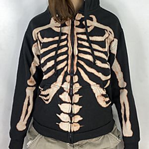 Women's Jacket Halloween Fall Winter Regular Coat Regular Fit Warm Breathable Casual Jacket Long Sleeve Skull Print Blue Wine Lightinthebox