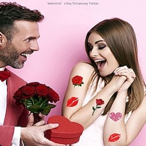 1ocs Valentine's Day Tattoo Stickers Love Red Lips Tattoo Paste Valentine's Day Dating Couples Express One-Time Temporary Tattoo Stickers. miniinthebox