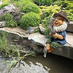 Garden Fishing Gnome Statue Outdoor Naughty Gnome Garden Figurine Dwarf Sculpture Naughty Gnome Figurine Decorations Lawn Decor miniinthebox