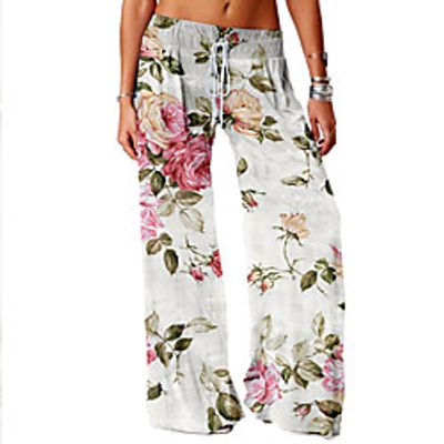 Women's Basic Soft Comfort Daily Home Chinos Pants Flower / Floral Graphic Prints Full Length Elastic Drawstring Design Print White miniinthebox Women's Basic Soft Comfort Daily Home Chinos Pants Flower / Floral Graphic Prints Full Length Elastic Drawstring Design Print White miniinthebox