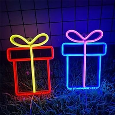 LED Christmas Decorative Gift Box Neon Light Wall Hanging Atmosphere Light Styling Light Bar Party Decoration USB Battery Power Supply  1PC Lightinthebox