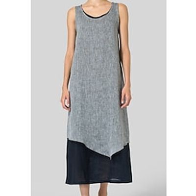 Women's Shift Dress Midi Dress Dusty Blue Sleeveless Solid Color Layered Patchwork Spring Summer Crew Neck Casual Modern 2022 S M L XL 2XL Lightinthebox