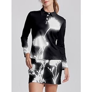 Women's Golf Polo Shirt Black Long Sleeve Sun Protection Top Floral Ladies Golf Attire Clothes Outfits Wear Apparel miniinthebox