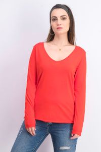 Womens Longsleeve V-Neck Top  Red