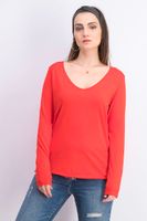 Womens Longsleeve V-Neck Top  Red - thumbnail