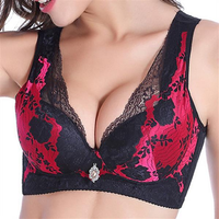 Deep Plunge Lace-trim Wireless Embroidered Gather Bra