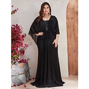Mermaid  Trumpet Wedding Guest Dresses Plus Size Dress Formal Sweep  Brush Train Long Sleeve V Neck Polyester with Sequin Shawl 2023 Lightinthebox