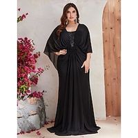 Mermaid  Trumpet Wedding Guest Dresses Plus Size Dress Formal Sweep  Brush Train Long Sleeve V Neck Polyester with Sequin Shawl 2023 Lightinthebox - thumbnail