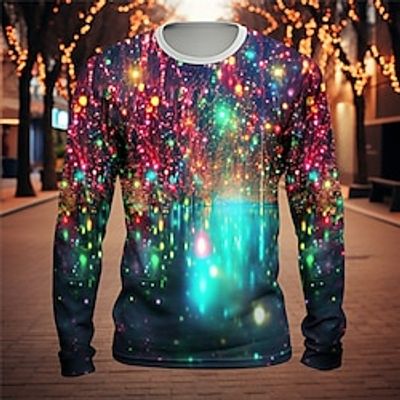 Graphic Lanterns Fashion Designer Casual Men's 3D Print T shirt Tee Sports Outdoor Holiday Going out Christmas T shirt Blue Orange Green Long Sleeve Crew Neck Shirt Spring   Fall Clothing Apparel S Lightinthebox
