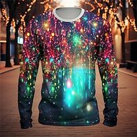 Graphic Lanterns Fashion Designer Casual Men's 3D Print T shirt Tee Sports Outdoor Holiday Going out Christmas T shirt Blue Orange Green Long Sleeve Crew Neck Shirt Spring   Fall Clothing Apparel S Lightinthebox - thumbnail