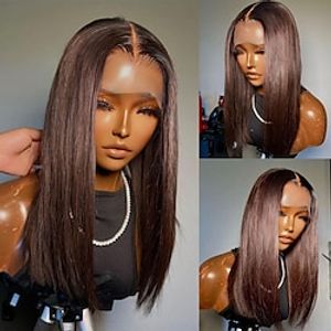 Remy Human Hair 13x4 Lace Front Wig Free Part Brazilian Hair Straight Brown Wig 130% 150% Density with Baby Hair Pre-Plucked For Women Long Human Hair Lace Wig Lightinthebox