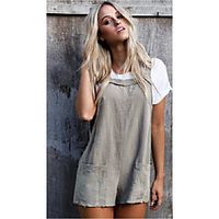 women summer overalls jumpers elastic waist dungarees cotton linen pockets rompers jumpsuit denim shorts pants (green, s) Lightinthebox - thumbnail