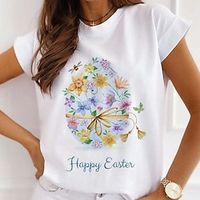 Women's T shirt Tee Cotton Graphic Weekend Easter White Yellow Pink Print Short Sleeve Fashion Round Neck Regular Fit Summer Lightinthebox