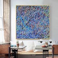 Handmade Oil Painting Canvas Wall Art Decoration Modern Abstract Ccomplexity Blue Line for Home Decor Rolled Frameless Unstretched Paintin Lightinthebox