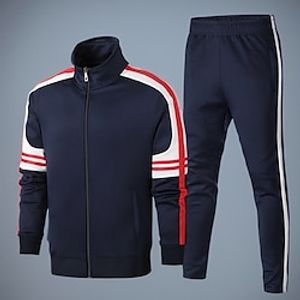Men's Tracksuit Sweatsuit 2 Piece Athletic Winter Long Sleeve Thermal Warm Breathable Soft Fitness Running Jogging Sportswear Activewear Stripes Black Red Blue Lightinthebox