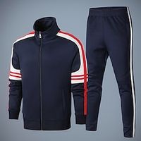 Men's Tracksuit Sweatsuit 2 Piece Athletic Winter Long Sleeve Thermal Warm Breathable Soft Fitness Running Jogging Sportswear Activewear Stripes Black Red Blue Lightinthebox - thumbnail