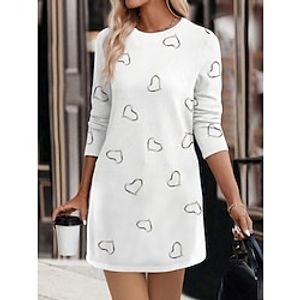 Women's Casual Dress Winter Dress Heart Print Crew Neck Mini Dress Streetwear Street Date Long Sleeve Loose Fit Black White Pink Fall Winter S M L XL 2XL Lightinthebox