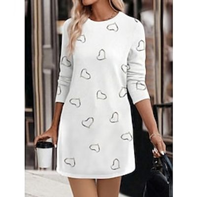 Women's Casual Dress Winter Dress Heart Print Crew Neck Mini Dress Streetwear Street Date Long Sleeve Loose Fit Black White Pink Fall Winter S M L XL 2XL Lightinthebox
