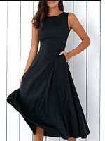 Round Neck Pleated Bodice Maxi Dress - thumbnail