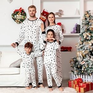 Family Christmas Pajamas Graphic Home Print White Long Sleeve Mommy And Me Outfits Active Matching Outfits miniinthebox