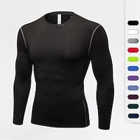 Men's T shirt Tee Gym Shirt Compression Shirt Training Shirt Men Tops Crew Neck Long Sleeve Street Vacation Going out Casual Daily Quick dry High Stretch Breathable Plain Wine Red Black Activewear Lightinthebox - thumbnail