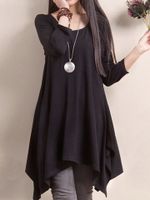 O-Newe Plus Size Women Solid Long Sleeve Asymmetric Hem Mini Dress