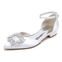 Women's Wedding Shoes Flats Ladies Shoes Valentines Gifts White Shoes Wedding Party Daily Wedding Flats Rhinestone Flat Heel Pointed Toe Elegant Fashion Satin Ankle Strap Wine Black White Lightinthebox