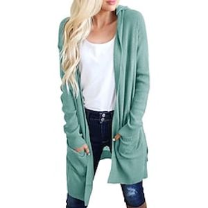 Women's Cardigan Sweater Jumper Knit Pocket Knitted Pure Color Cowl Stylish Casual Daily Holiday Spring Summer Green Blue S M L  Long Sleeve  Regular Fit Lightinthebox