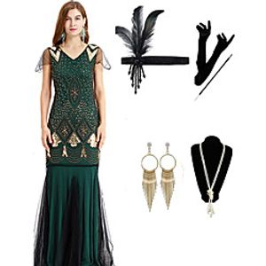 The Great Gatsby 1920s Vintage Vacation Dress Flapper Dress Outfits Masquerade Prom Dress Women's Costume Black / Red / Green Vintage Cosplay Party Prom / Gloves / Headwear / Necklace / Earrings miniinthebox