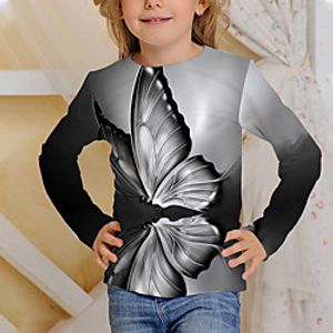 Kids Girls' T shirt Long Sleeve 3D Print Butterfly Gray Children Tops Fall Active Regular Fit 4-12 Years Lightinthebox