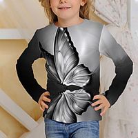 Kids Girls' T shirt Long Sleeve 3D Print Butterfly Gray Children Tops Fall Active Regular Fit 4-12 Years Lightinthebox - thumbnail